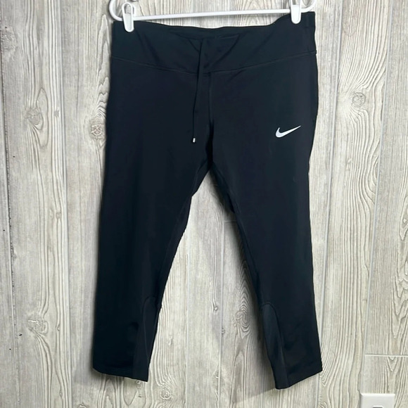 Nike Dri Fit Power Racer Running Crop Leggings Black Zip Pocket  Size Xl - Picture 1 of 7